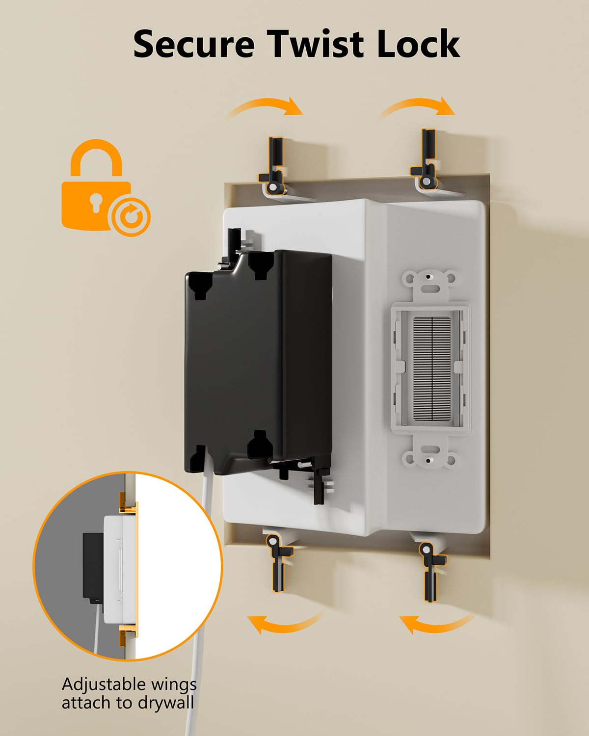 Forging Mount TV Cord Hider for Wall Mounted TV with 2 AC Outlets, USB-A Ports & Type C Ports, in-Wall TV Cable Concealer Kit with Recessed Power, Easy, Safe Cable Management with 9.6” Extension Cord