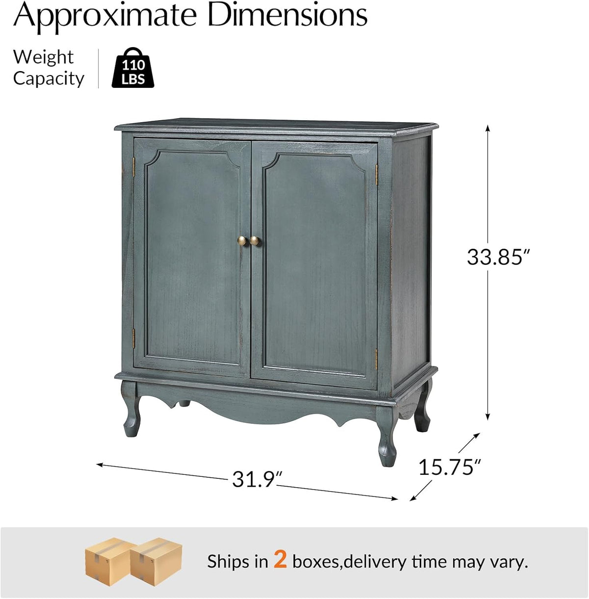 HULALA HOME Farmhouse Storage Cabinet with 2 Doors, Set of 2, Blue