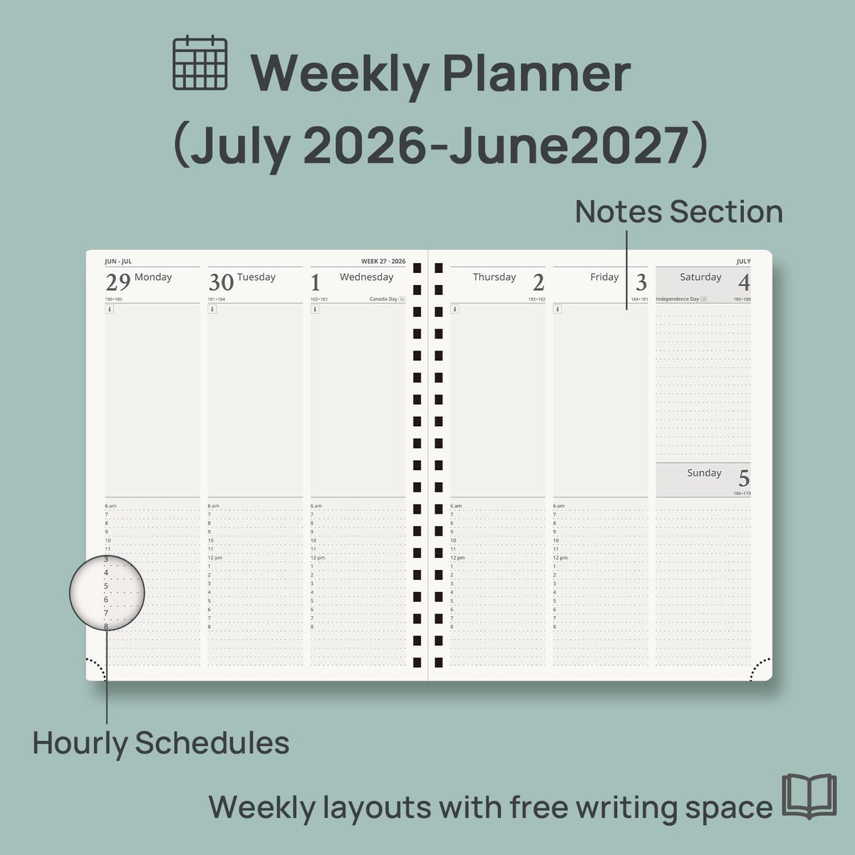 POPRUN Agenda 2026-2027, 8" x 10" Weekly Planner, Daily Appointment Book
