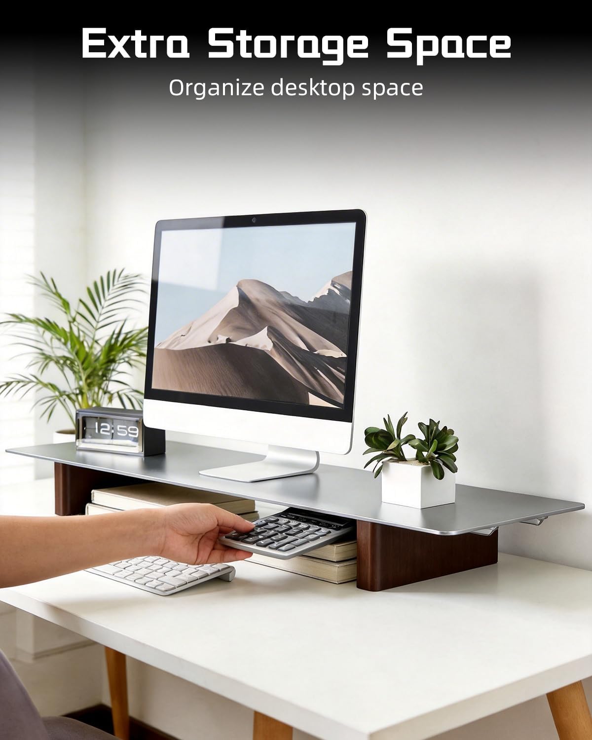 Aluminum Monitor Stand Riser with Wooden Legs, 31.5" Wide