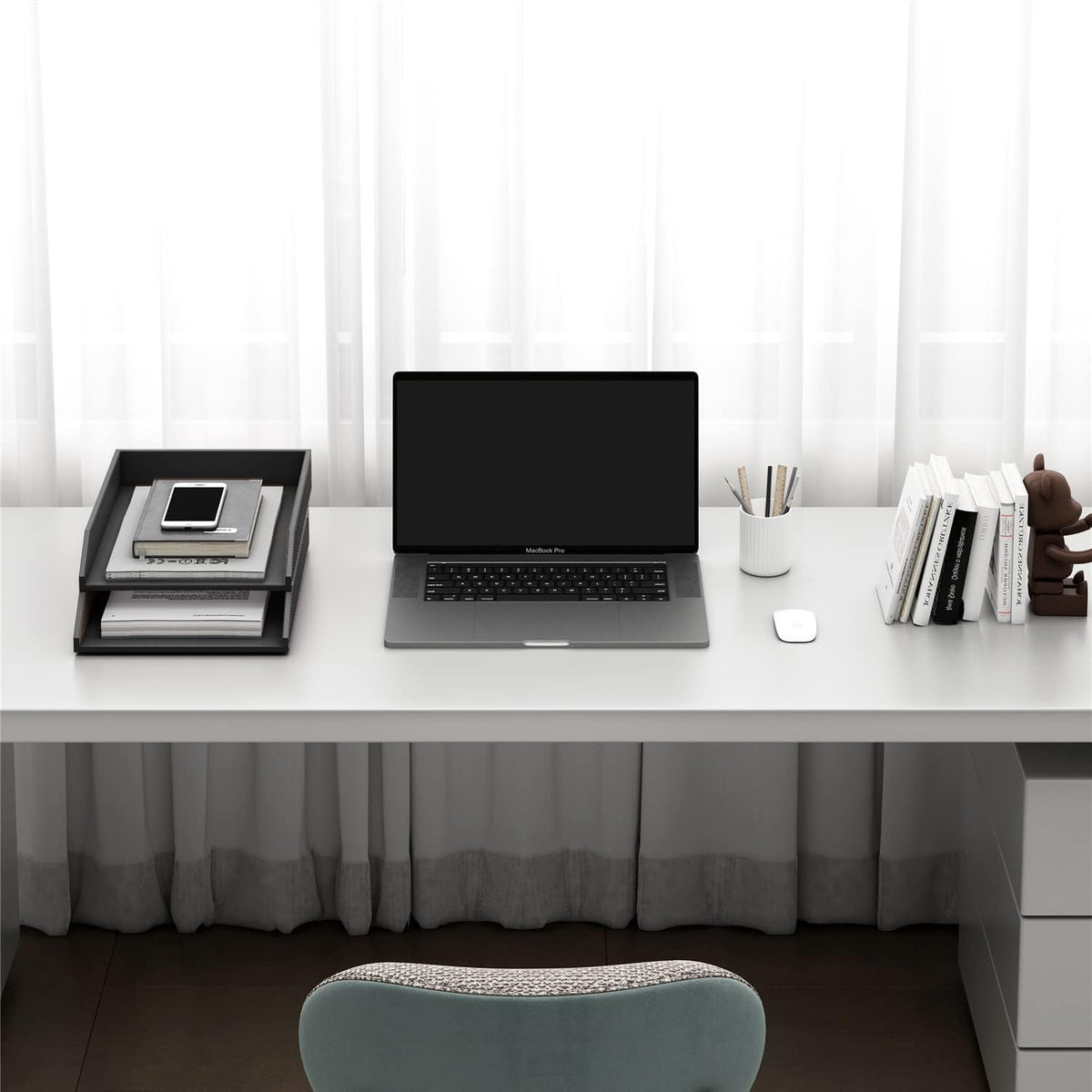 Leather Letter Tray, Thipoten Stackable Desk Organizer Holder for Office Supplies, Paper, File, Magazine, Perfect Office Organization for Desktop (Black-2Tiers)