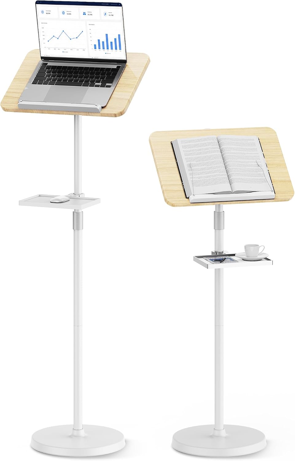 Lectern Podium Stand, Wooden Floor Podium with Storage Tray, White