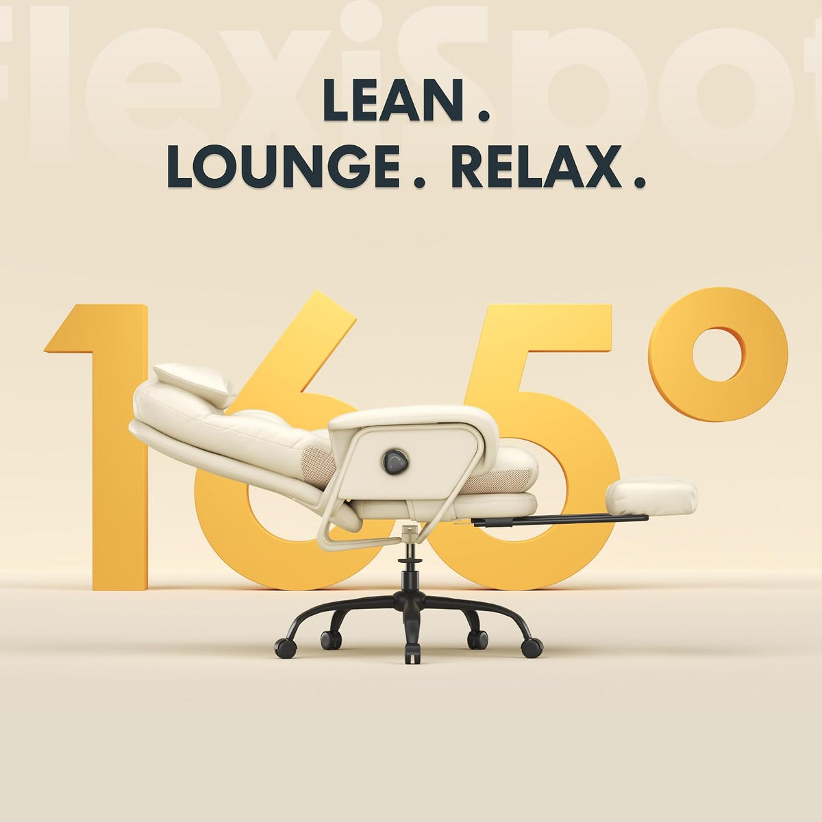 FLEXISPOT HC4 2-in-1 Chaise Lounge Chair Indoor, PU Leather, Beige White