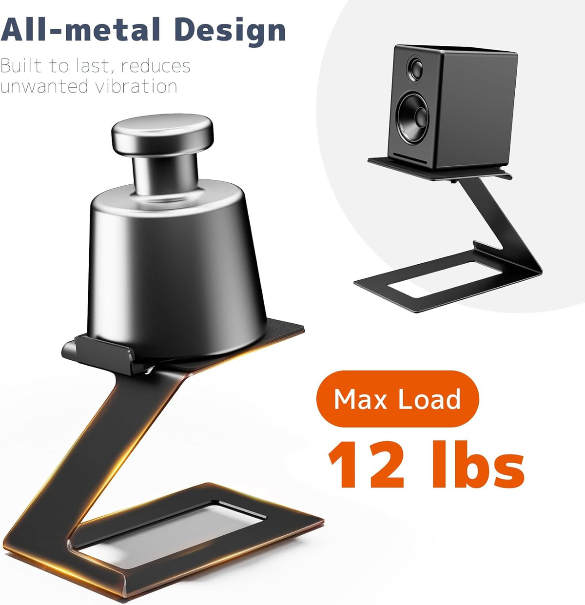 Desk Speaker Stands for Most Bookshelf Speakers, Depth Up to 7.71in, 1 Pair