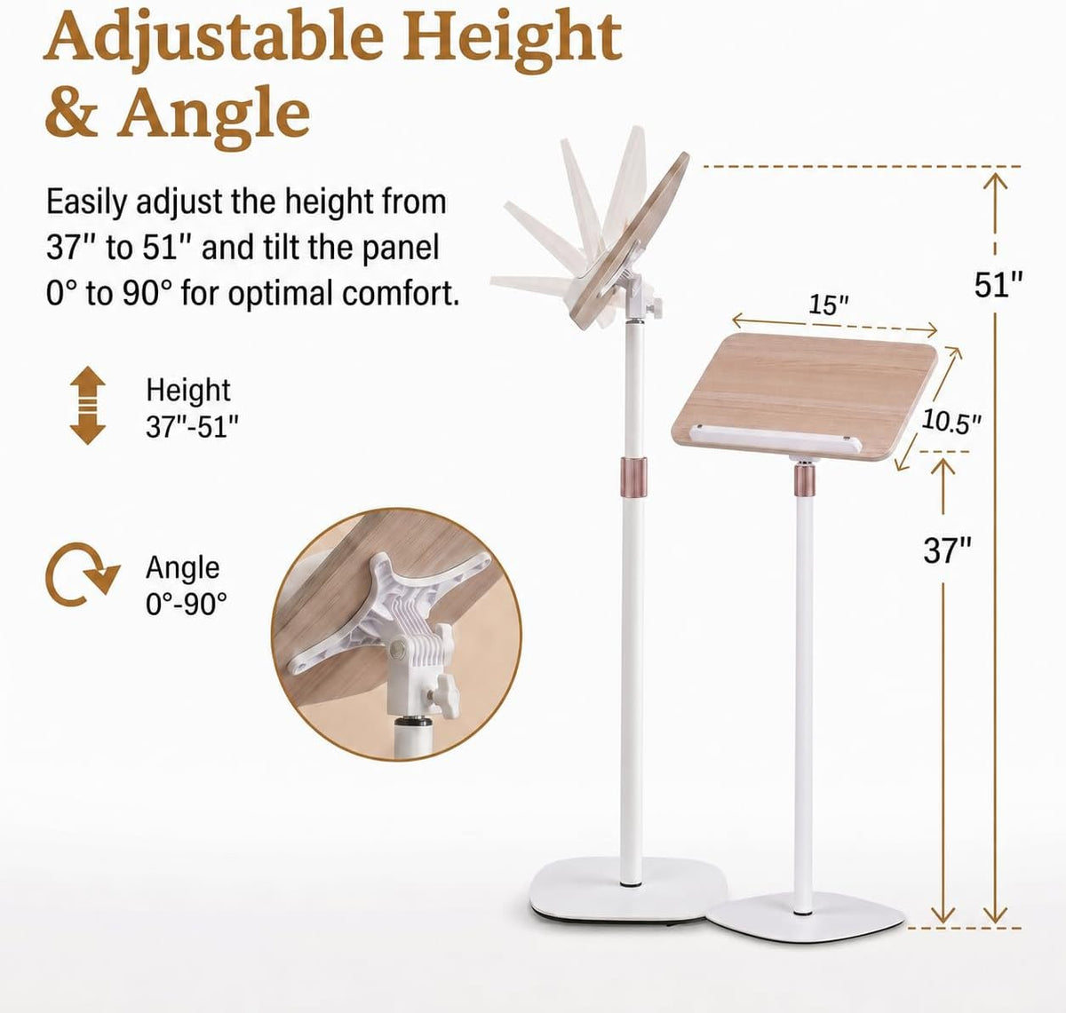 Lectern Podium Stand, Height Adjustable 37"-51" Portable Floor Standing Wooden Podium for Classroom Teacher, Church Pulpit, Wedding Speech, Reading, Laptop Desk, Book & Music Stand, Natural Wood