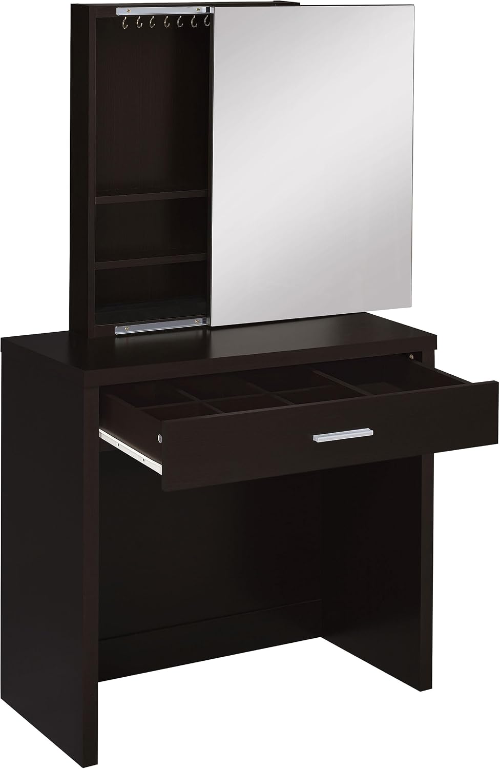 Coaster Home Furnishings Harvey Contemporary 3-Piece Vanity Desk Makeup Table Set with Storage Mirror and Vanity Stool Cappuccino 300289