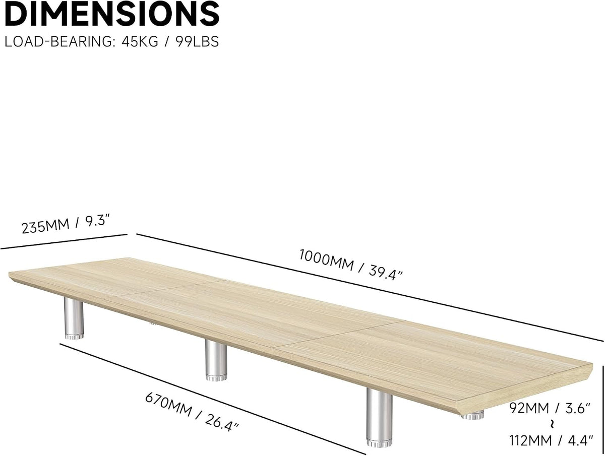 Fenge 39.4” Dual Monitor Stand with Height Adjustable Legs, Oak