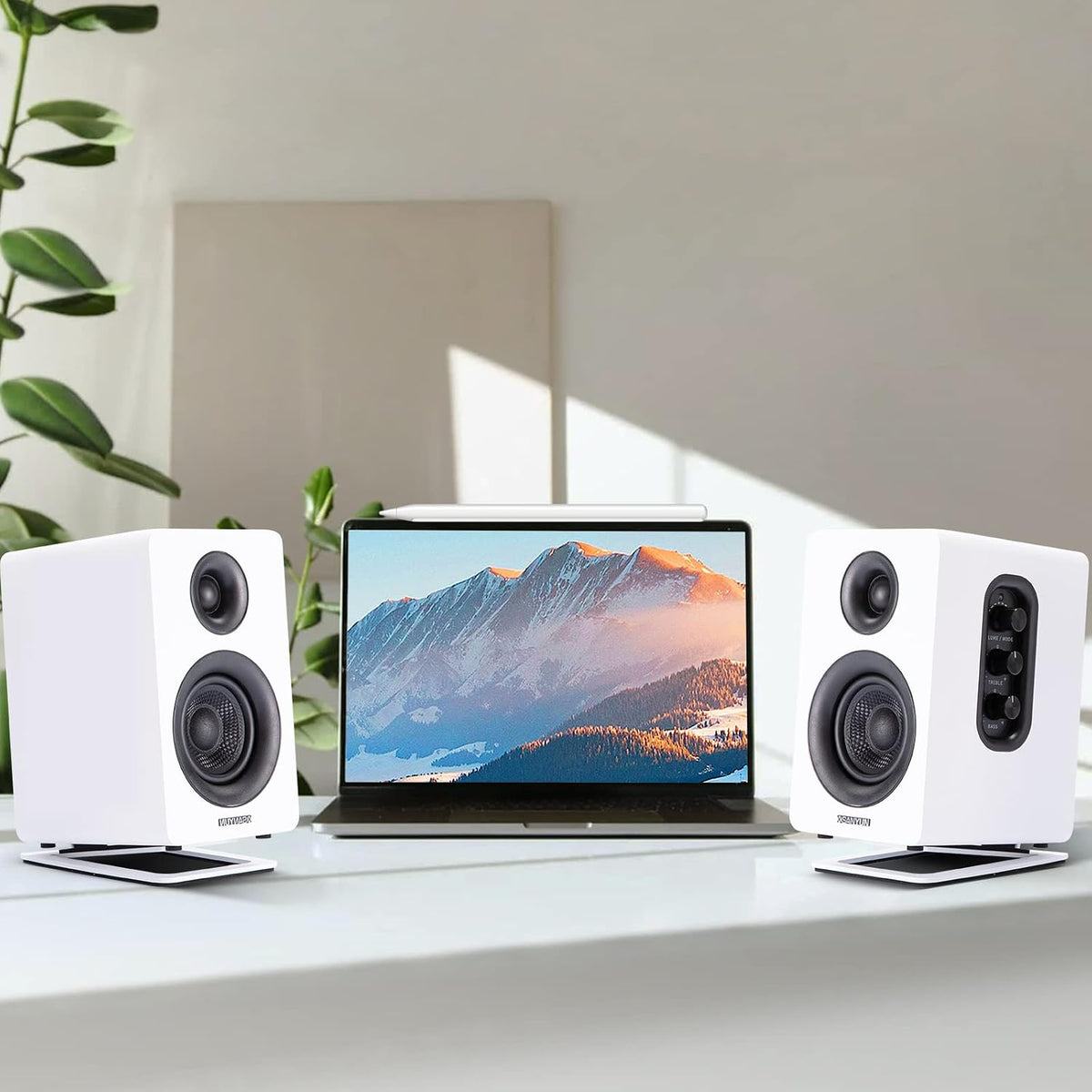 Sanyun SW601 15° Tilted Speaker Stands for 2-3 Inch Speakers (Pair, White)