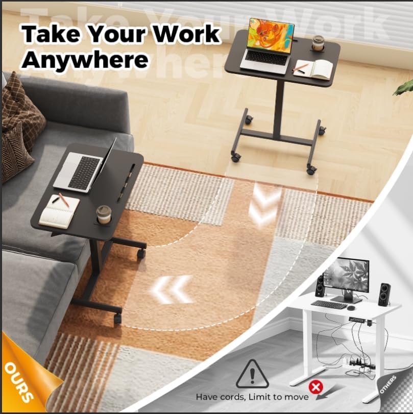 28 inch Mobile Laptop Desk, Portable Sit Stand Cart with Wheels