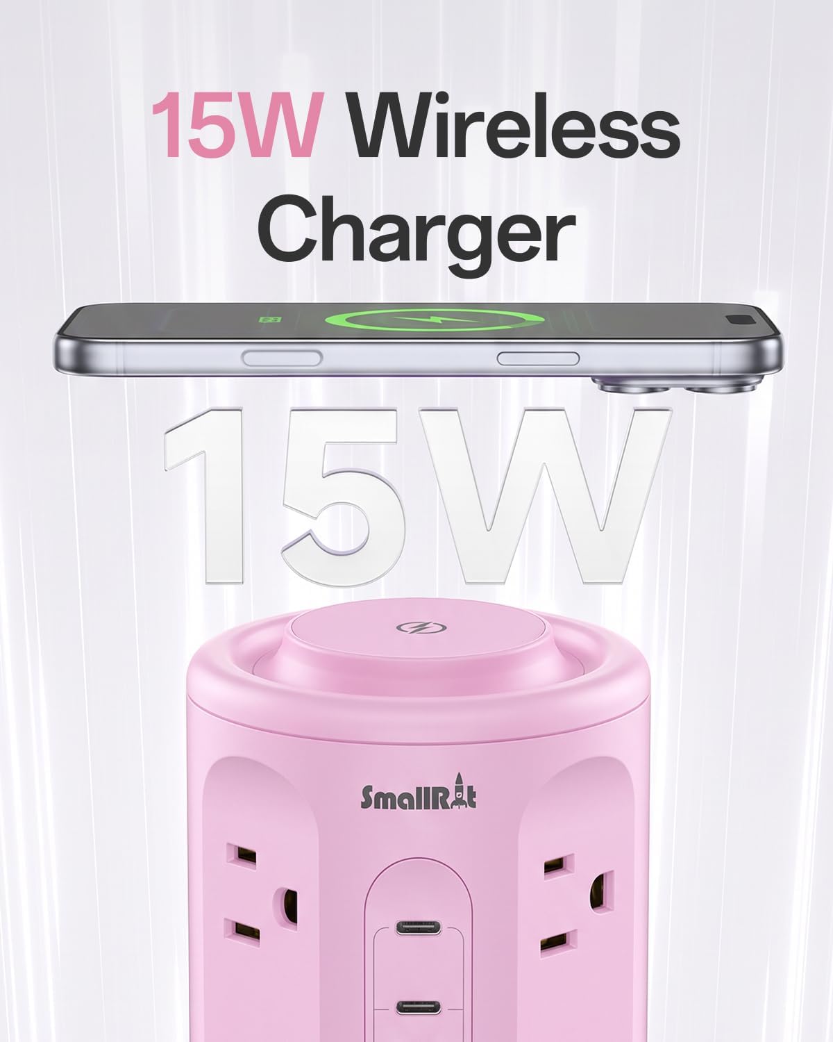 Power Strip with USB Ports,Extension Cord with Multiple Outlets (12AC+3A+2C), 6.5 FT Desk Pink Power Strip Tower Charging Station for Home, Office, College Dorm Essentials