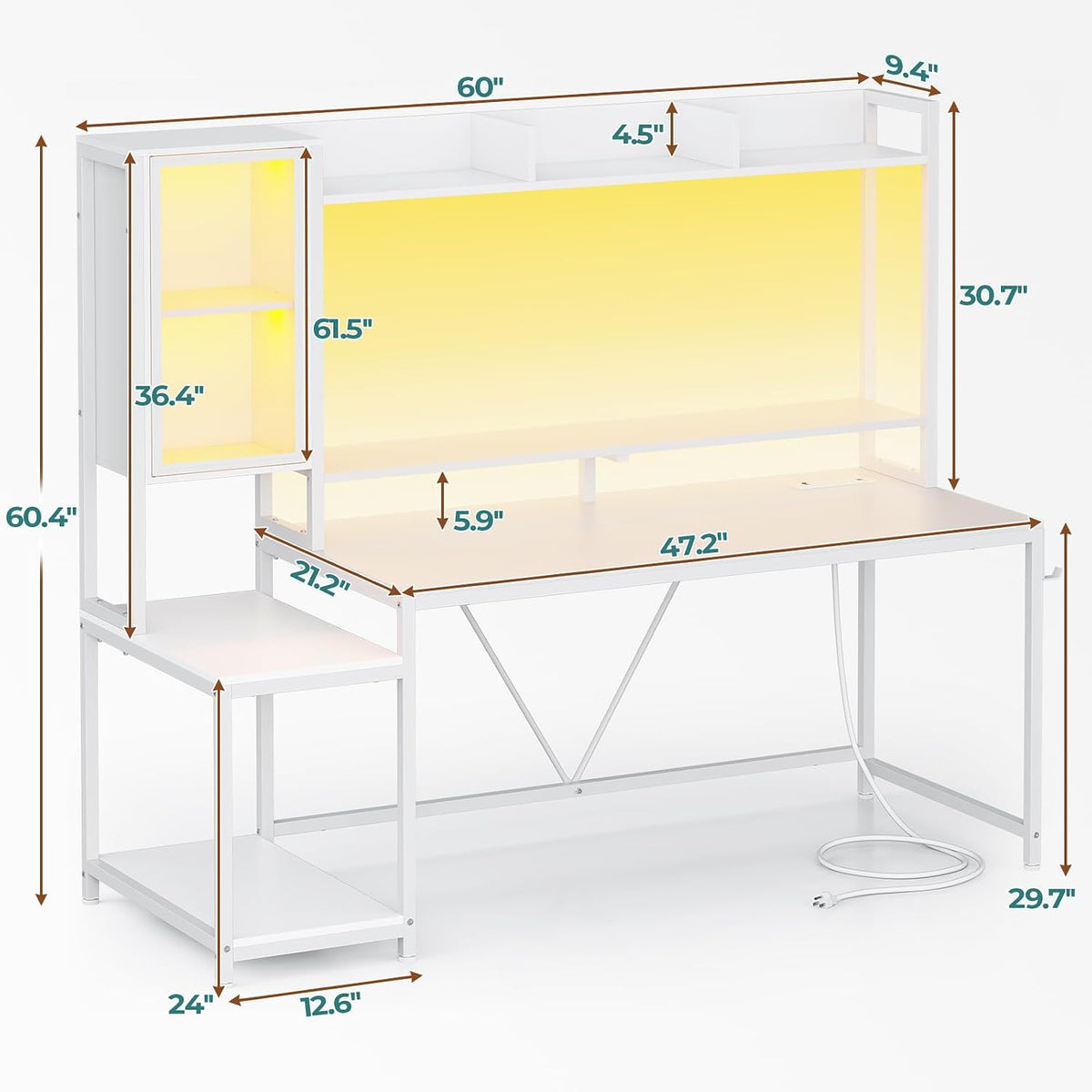 SEDETA 60'' Gaming Desk with Storage, Hutch, Display Cabinet and LED Lights
