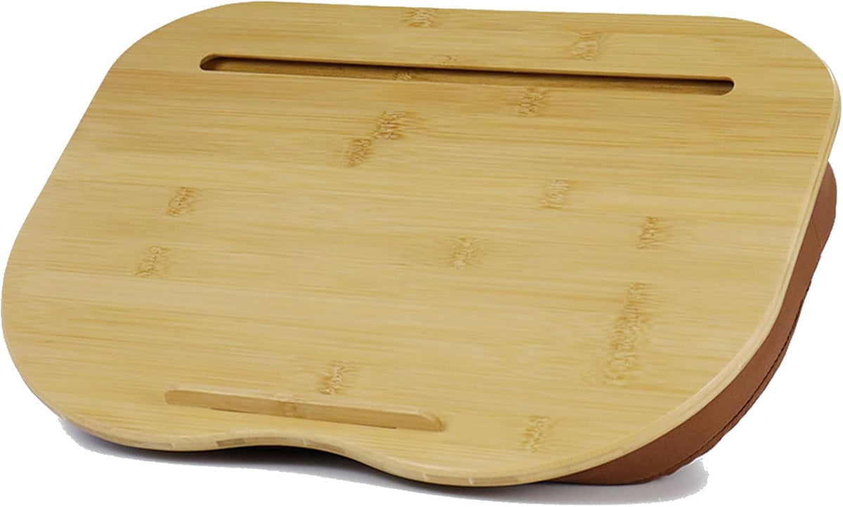 SUMISKY Bamboo Lap Desk for Laptop with Cushion, Portable Laptop Stand with Phone Hoder & Anti-Slip Stopper-Fits up to 15 inch for Home Office Students Use