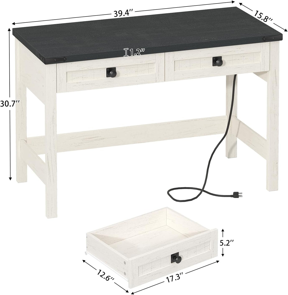 39 Inch Farmhouse Small Computer Desk with Drawers for Bedroom, Home Office