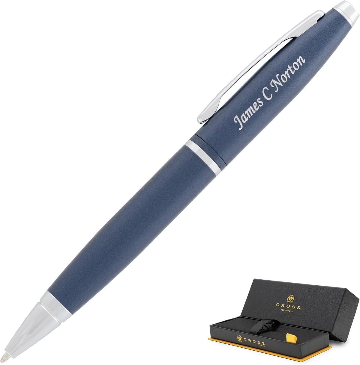 Cross Calais Personalized Ballpoint Pen in Matte Blue with Chrome Trim