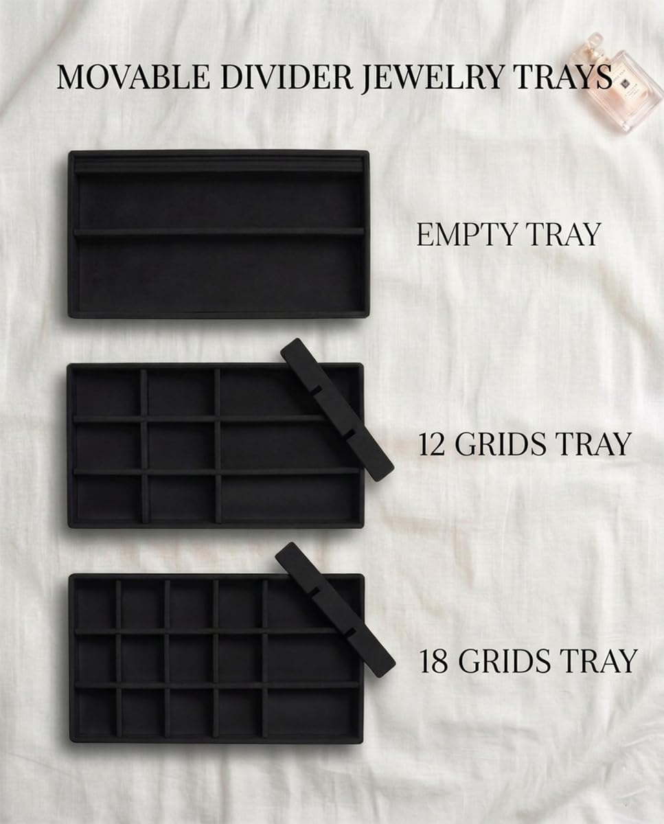 Velvet Jewelry Trays,Jewelry Organizer Trays for Drawer,Set of 8,Black