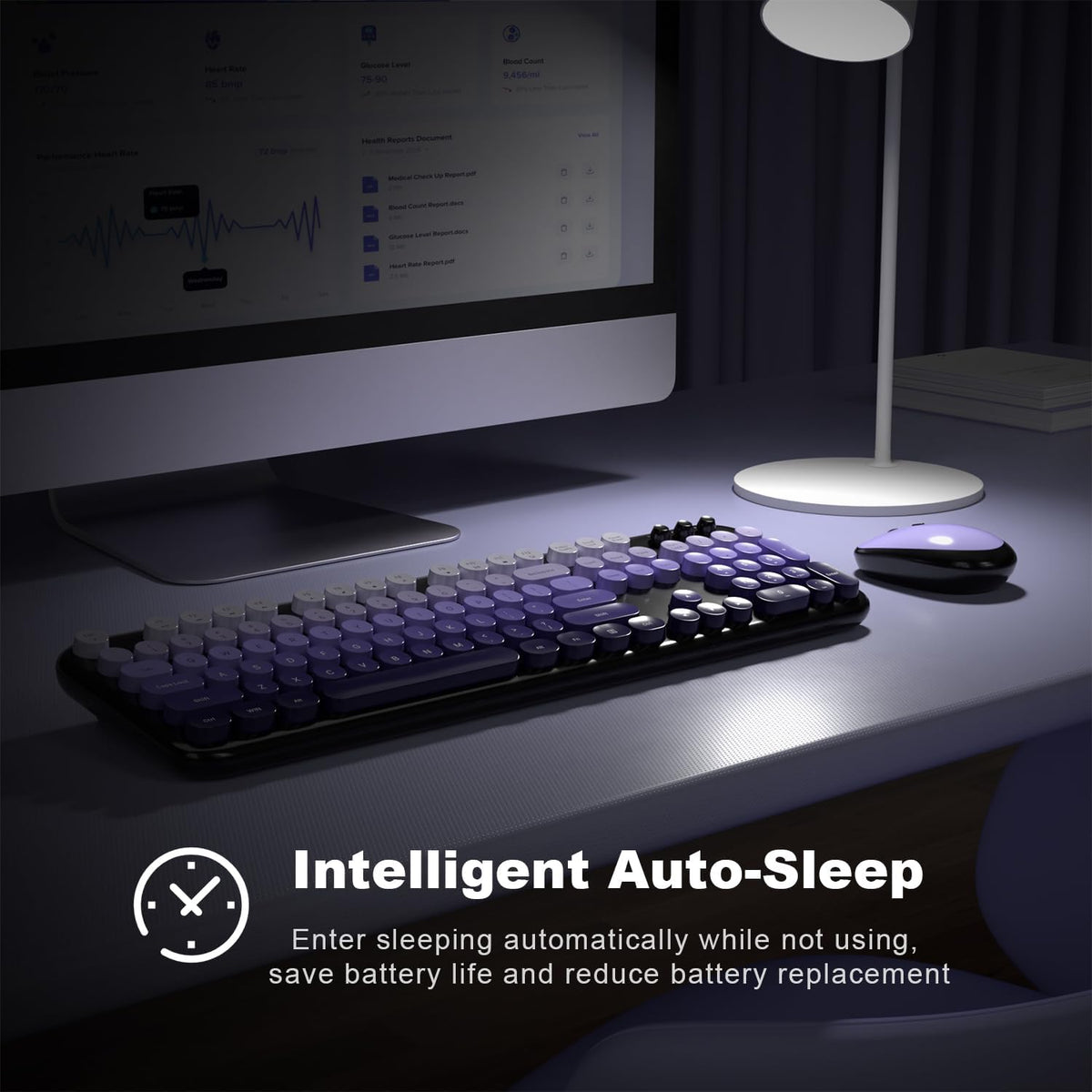 Wireless Keyboard Mouse Combo - Lovely Blackpurple-Gradient Rainbow Full-Sized Typewriter Colorful Keyboards, Round Keycap Plug Play Retro Cute Keyboards for Windows, Laptop, PC, Desktop, Computer