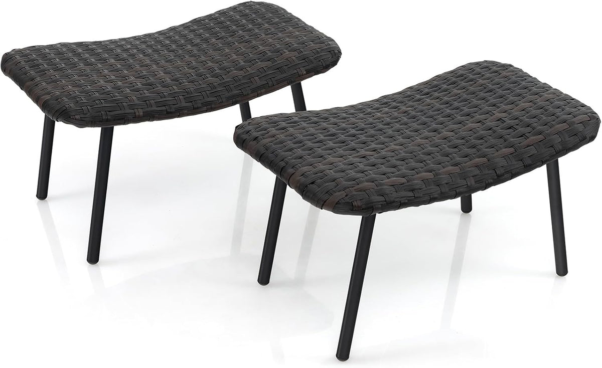 Tangkula Set of 2 Patio Ottomans, Multipurpose Rattan Ottomans w/Padded Quick Dry Foam & Heavy-Duty Metal Legs, Outdoor Wicker Footrest Extra Seating for Poolside, Backyard All Weather Resistant