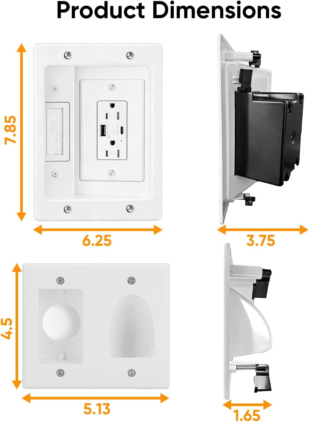 FORGING MOUNT TV Cord Hider for Wall Mounted TV with 2 AC Outlets,USB-A/USB-C Ports,in-Wall Cable Management Kit,Hide All Cables & Wires Behind The AV,Includes Drill Templates,Extension Cord-White