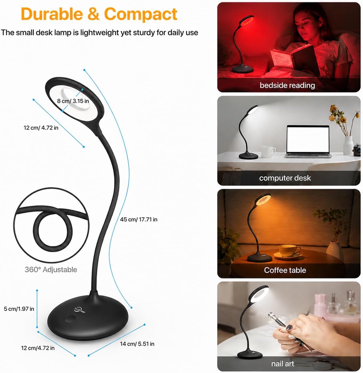 670nm Red Light Therapy Desk Lamp for Reading Sleep in Bedroom Dorm