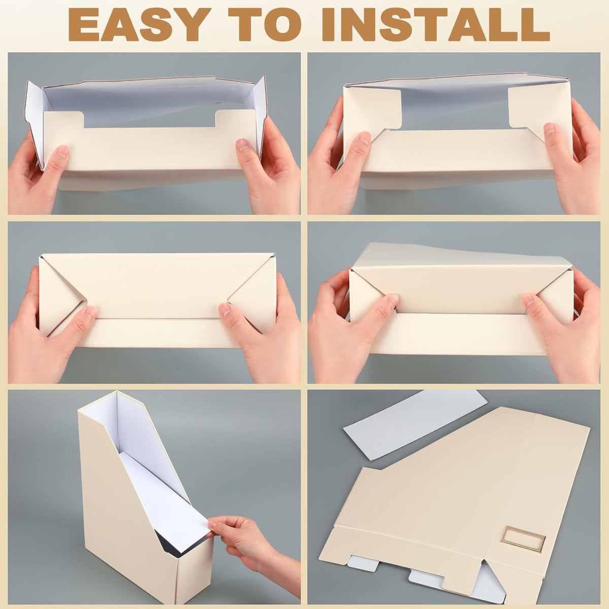 Feifeiya Magazine Holder Set of 6 Cardboard File Holder Desk, Beige