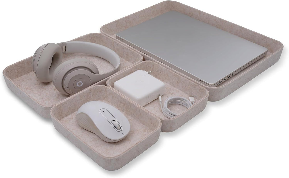 Welaxy Felt Desk Organizer Trays Fit 15" Laptop Drawer Bins 4-Pack Oatmeal