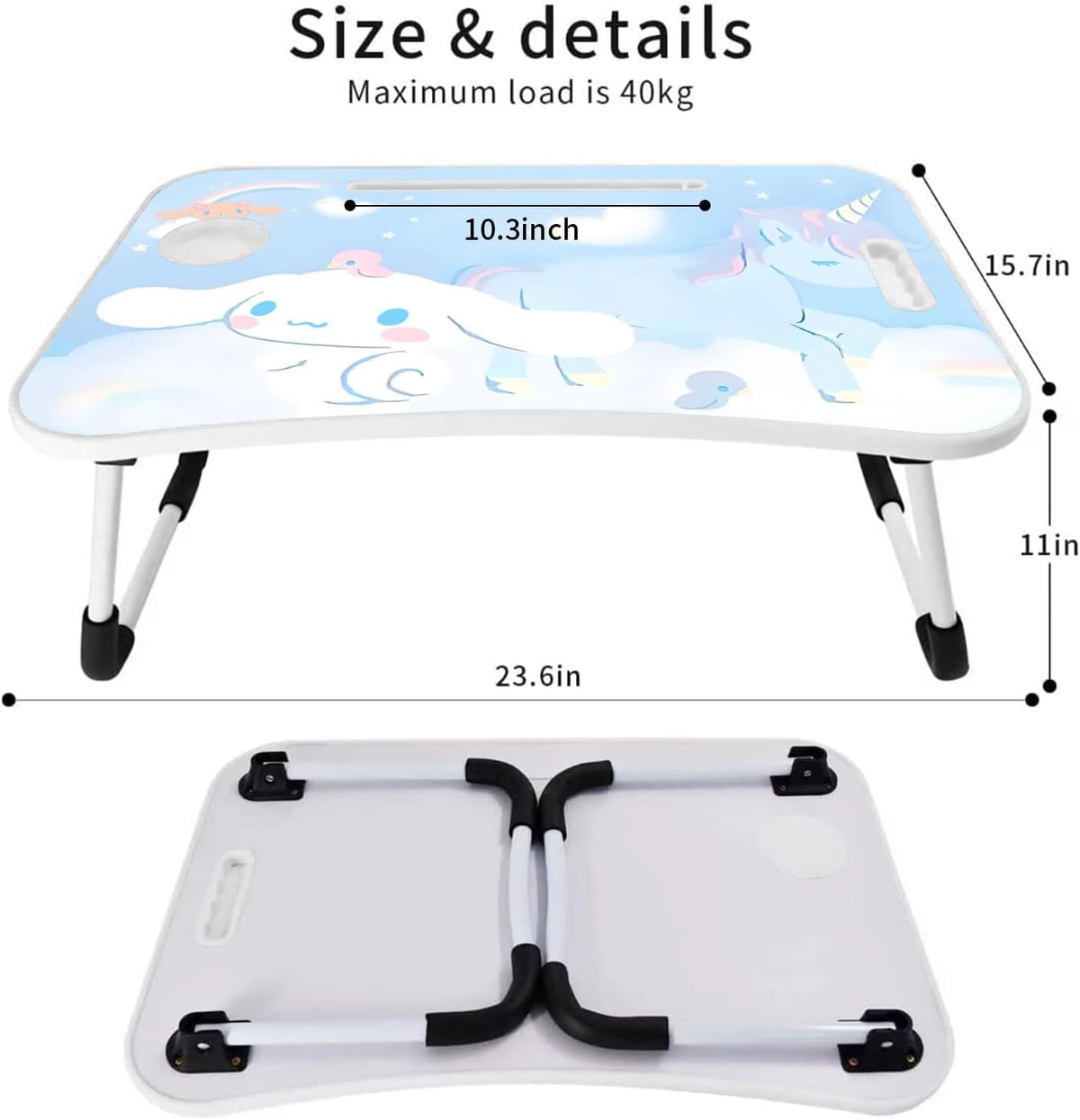 Kawaii Laptop Desk Foldable Kawaii Bed Desk Table Cute Folding Breakfast Tray Portable Lap Standing Desk Notebook Stand Reading Holder for Bed/Couch/Sofa/Floor (Blue)