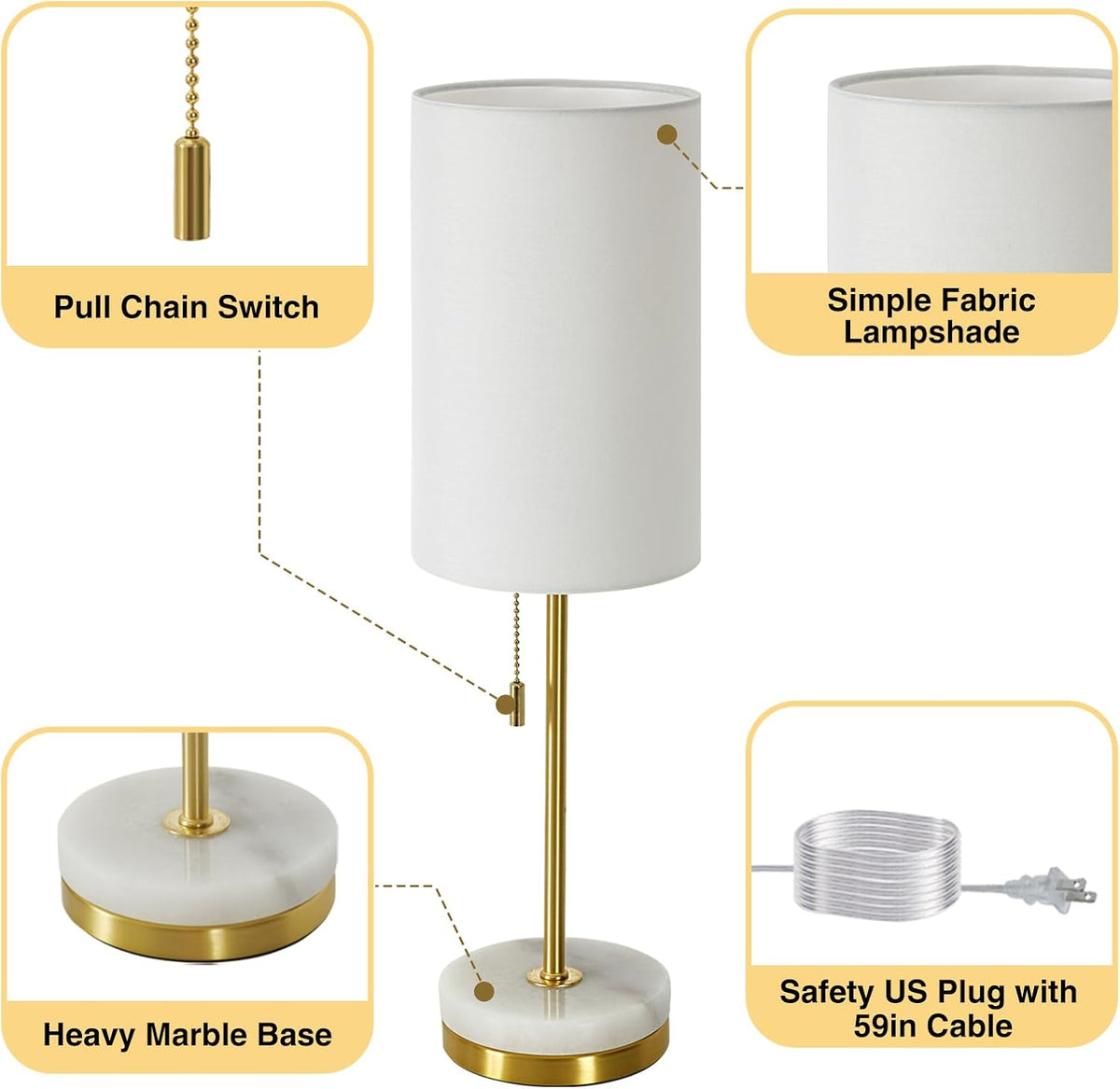 Luvkczc 18" Desk Lamp & Table Lamp Set of 2, Bedside Lamps with Marble Base