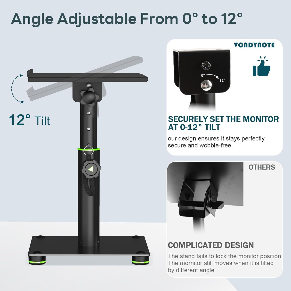 Vondynote Desk Studio Monitor Stands 11"-16" Monitor Speaker Stands 12°Tilt