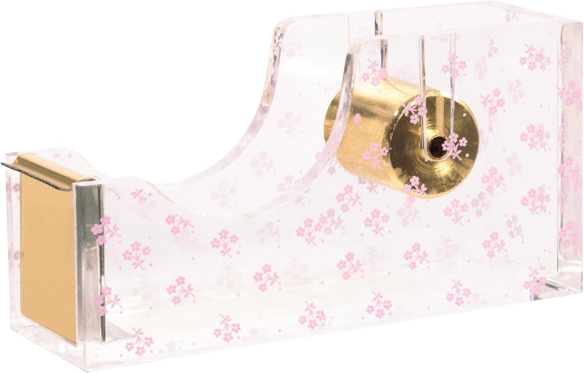 Laura Ashley English Garden Tape Dispenser – 5” Floral Acrylic & Gold Desktop Tape Holder – Stylish Aesthetic Office Supply for Home & Work – Heavy-Duty Cutter with Gift-Ready Packaging