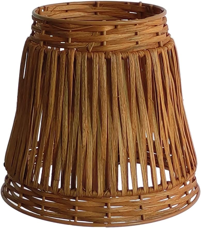 Handmade Boho Rattan Bedroom Small Table Lamp,with Brown Rattan Lamp Shade (Brown) with Pull Chain Lamp Holder,E26 Bulb Included