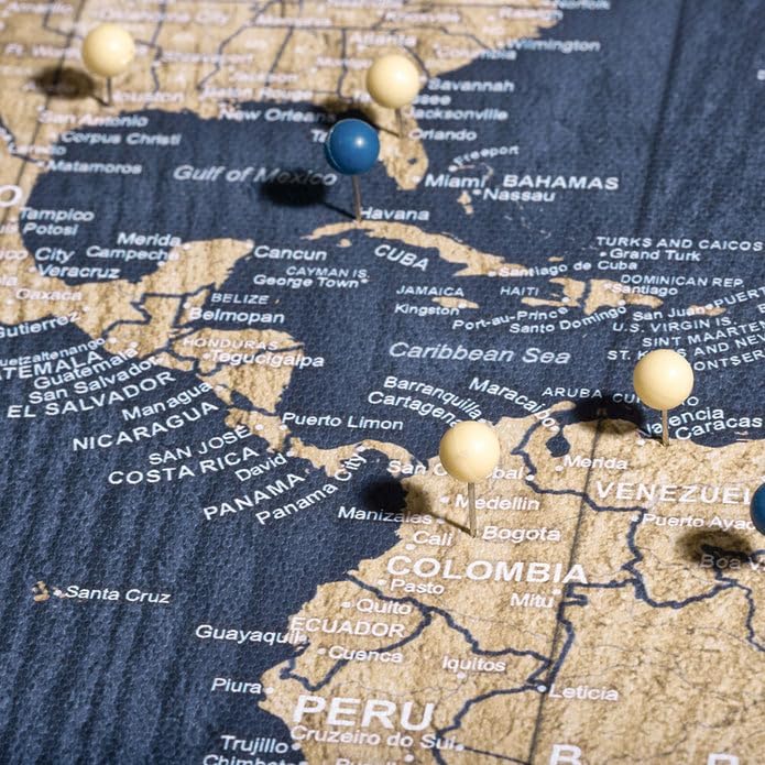 Conquest Maps World Travel Map with Pins Deep-Sea Drift Style Push Pin Travel Map Cork Board, Track Your Travels w/a Handmade Unique Canvas Pinable Map (24" x 16")
