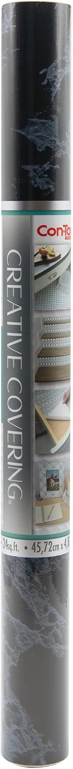 Con-Tact Brand Creative Covering, Self-Adhesive Shelf Liner, Multi-Purpose Vinyl Roll, Easy to Use and Apply, 18'' x 16', Black Marble
