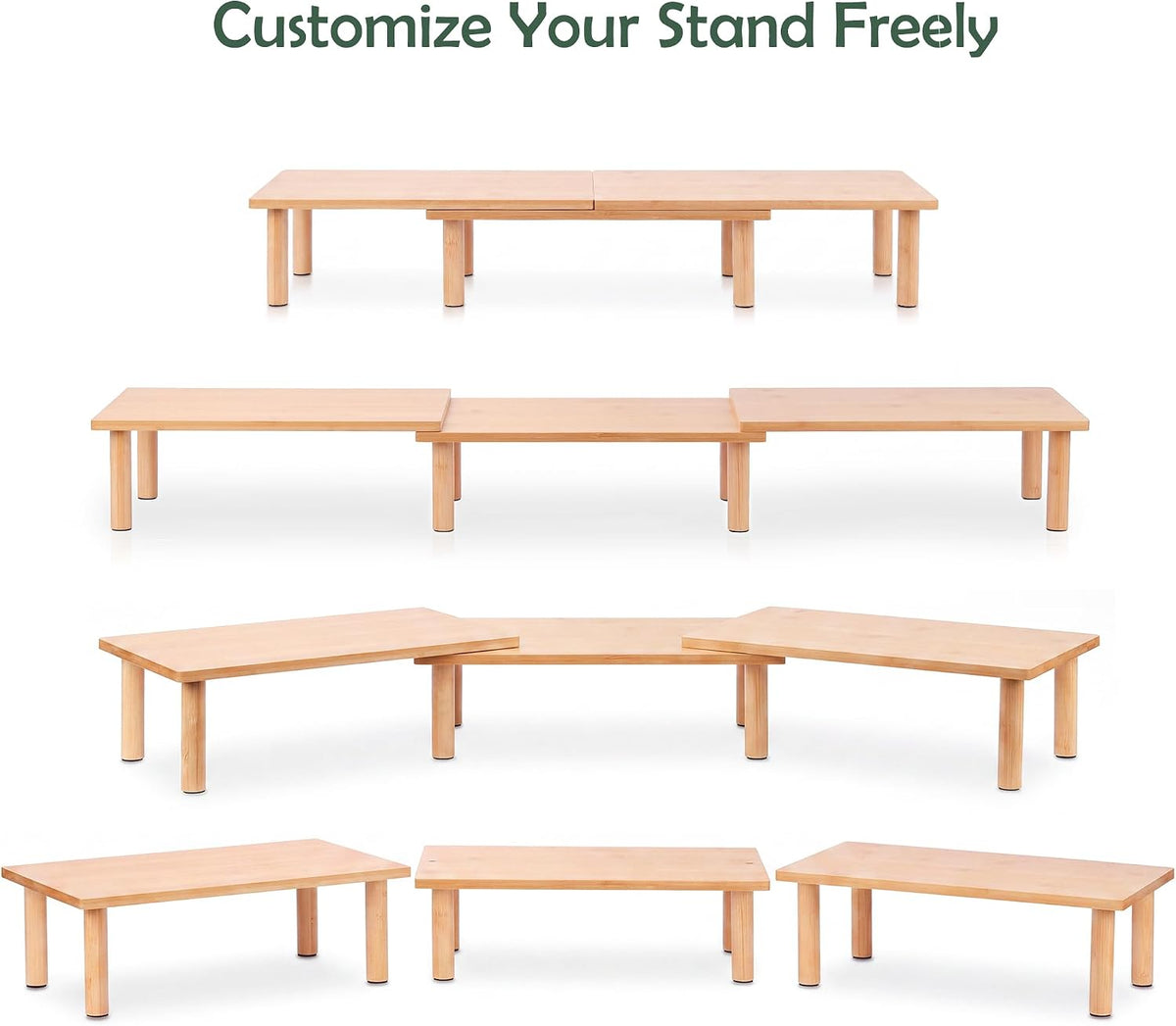 Bamboo Monitor Riser, 3-in-1 Modular Computer Monitor Stand