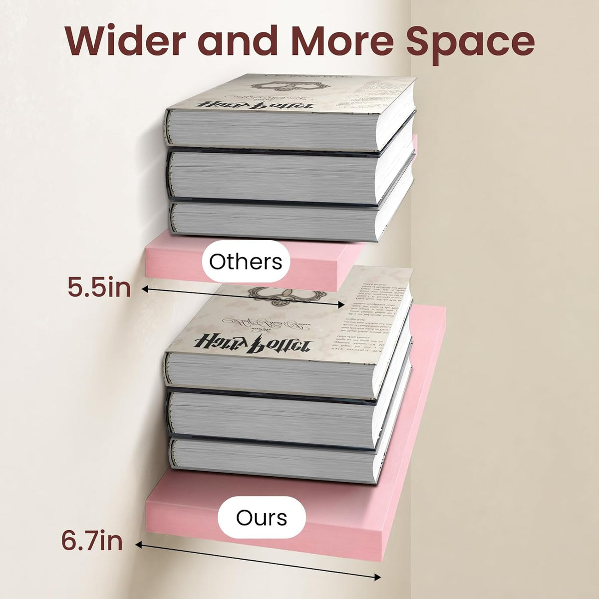 BAYKA Pink Floating Shelves 22.5in, Set of 2, Wall Mounted for Wall Decor