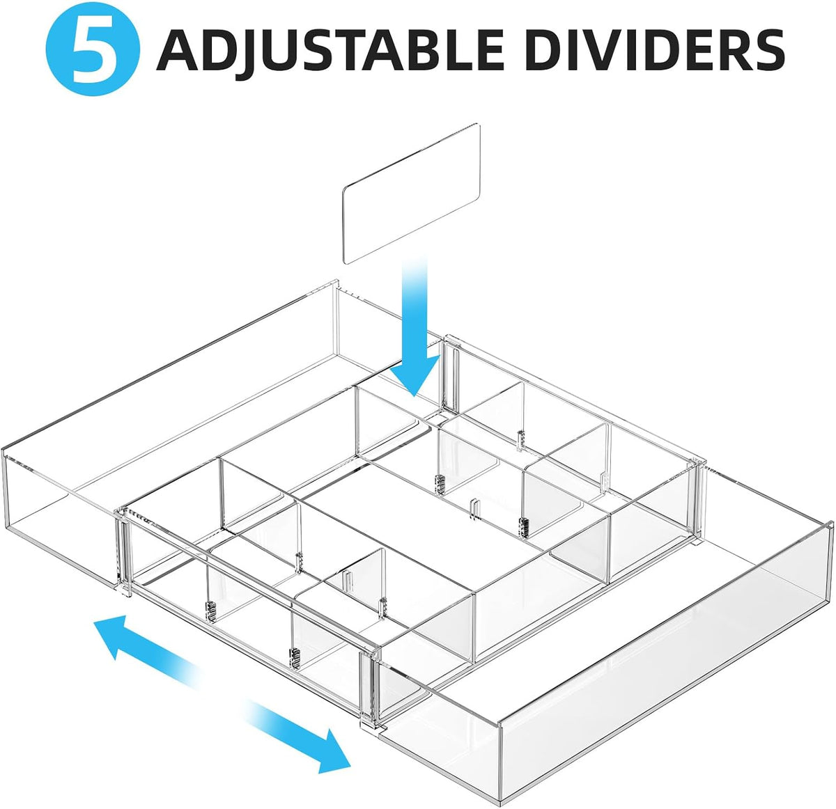 Marbrasse Expandable Desk Drawer Organizer, Clear Plastic Drawer Organizer Tray with 10 Adjustable Compartments, Desk Organizers and Accessories, 5 Drawer Dividers for Office Supplies (Clear-2P)