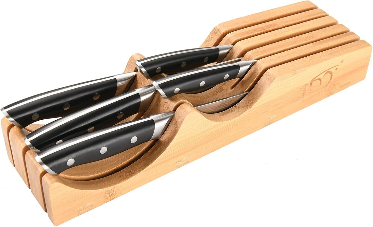 NANFANG BROTHERS Knife Drawer Organizer with 5 Pieces Damascus Knives