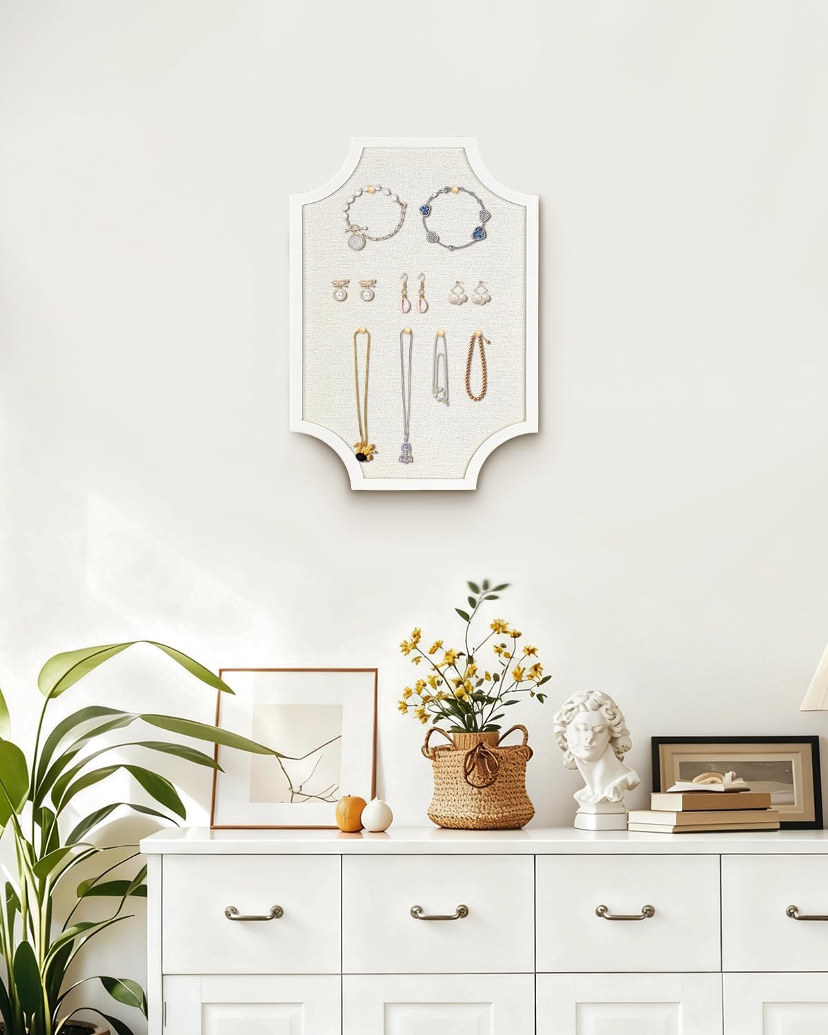 Linen Bulletin Board, Large 15.7"x23.6" Pin Board for Wall,White Wood Frame