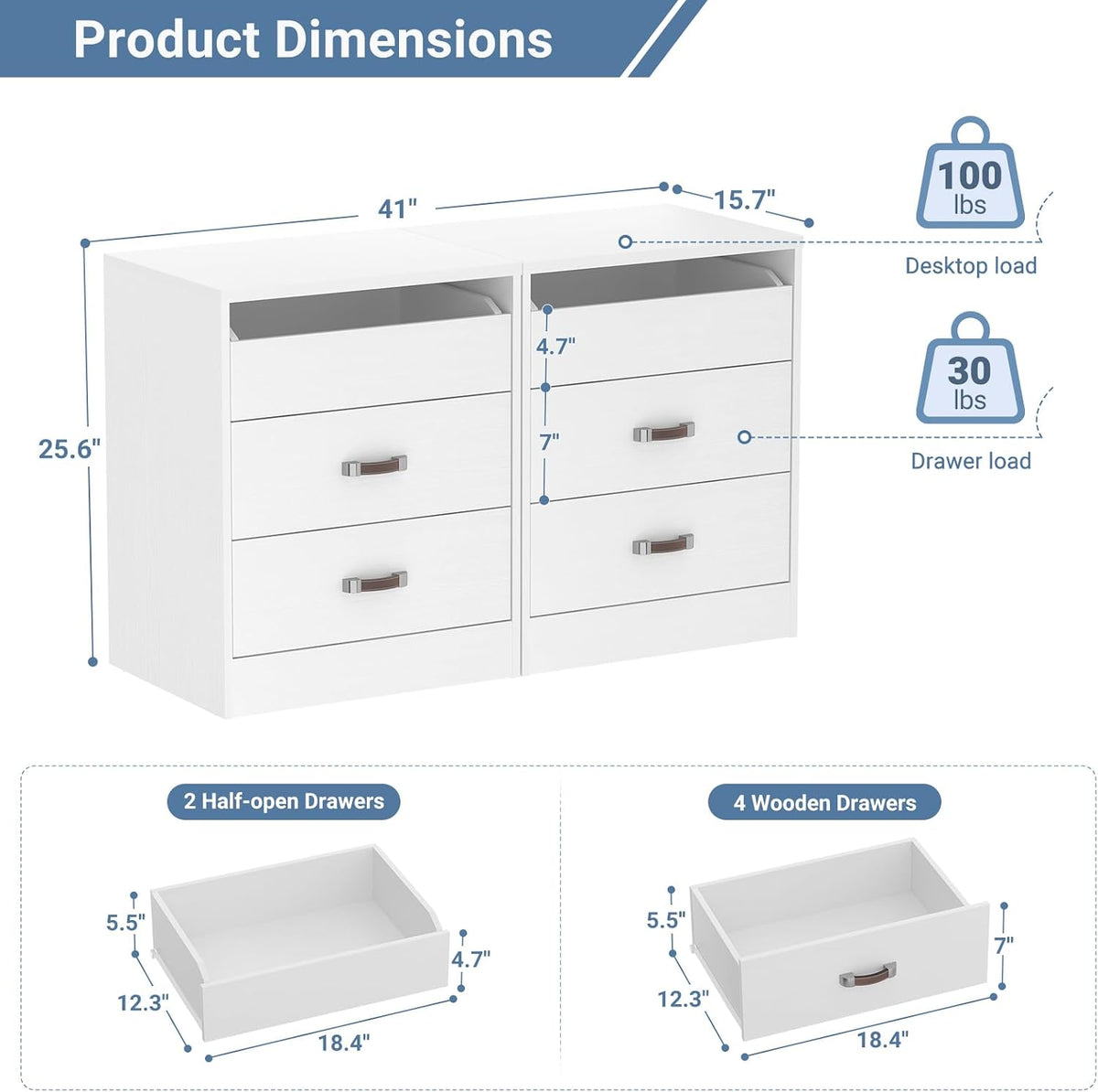 Closet Drawers Set of 2, Wood Closet Organizers and Storage, White