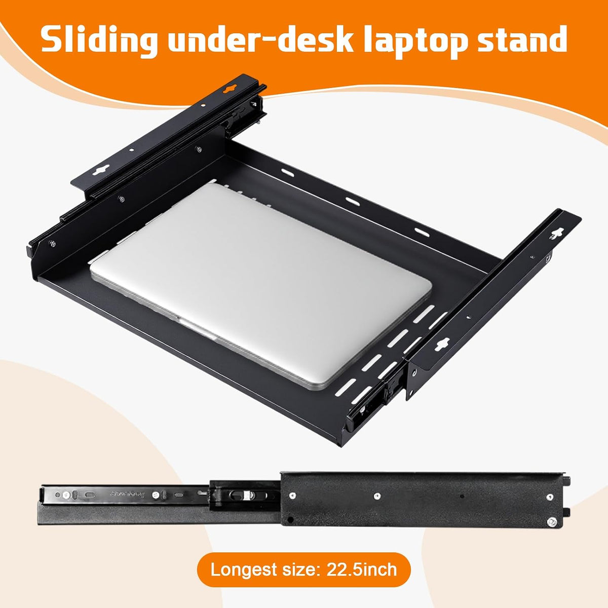 Sliding Under Desk Laptop Mount Shelf with Air Vents 16.3" Wx12 D