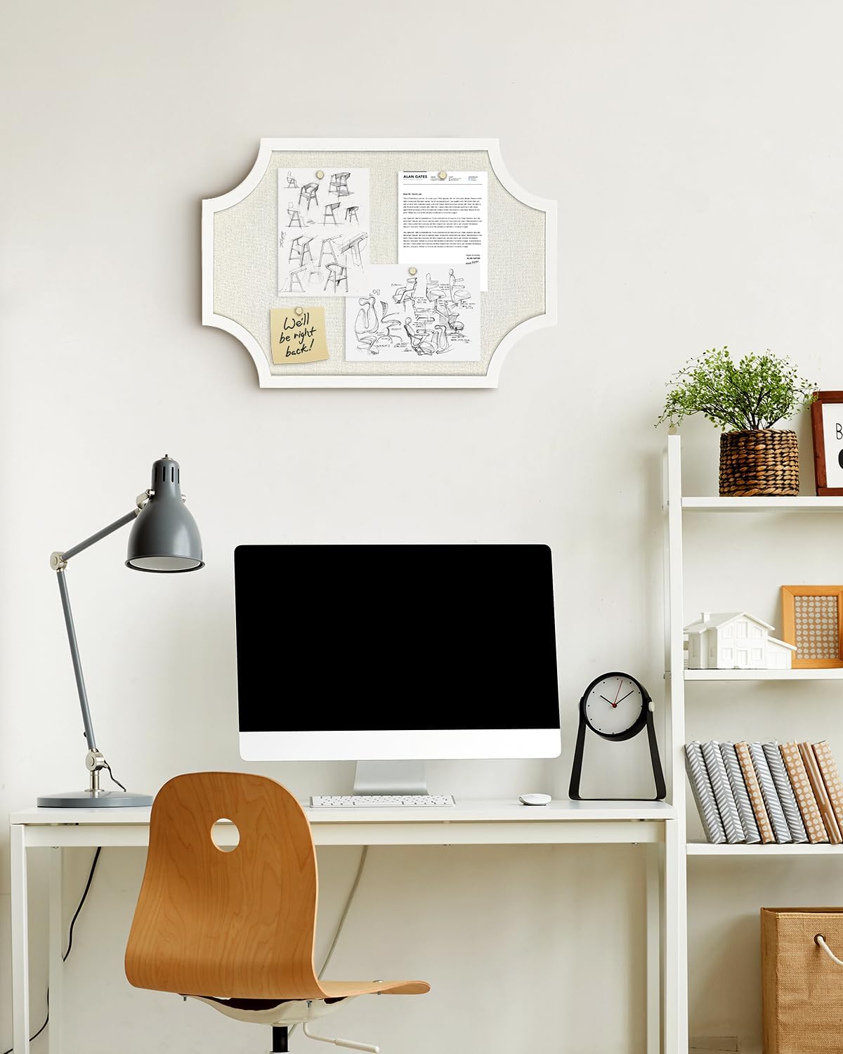Linen Bulletin Board, Large 15.7"x23.6" Pin Board for Wall,White Wood Frame