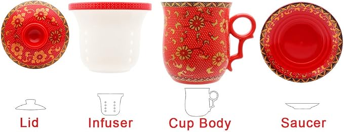 Porcelain Tea Cup with Infuser Lid and Saucer Sets