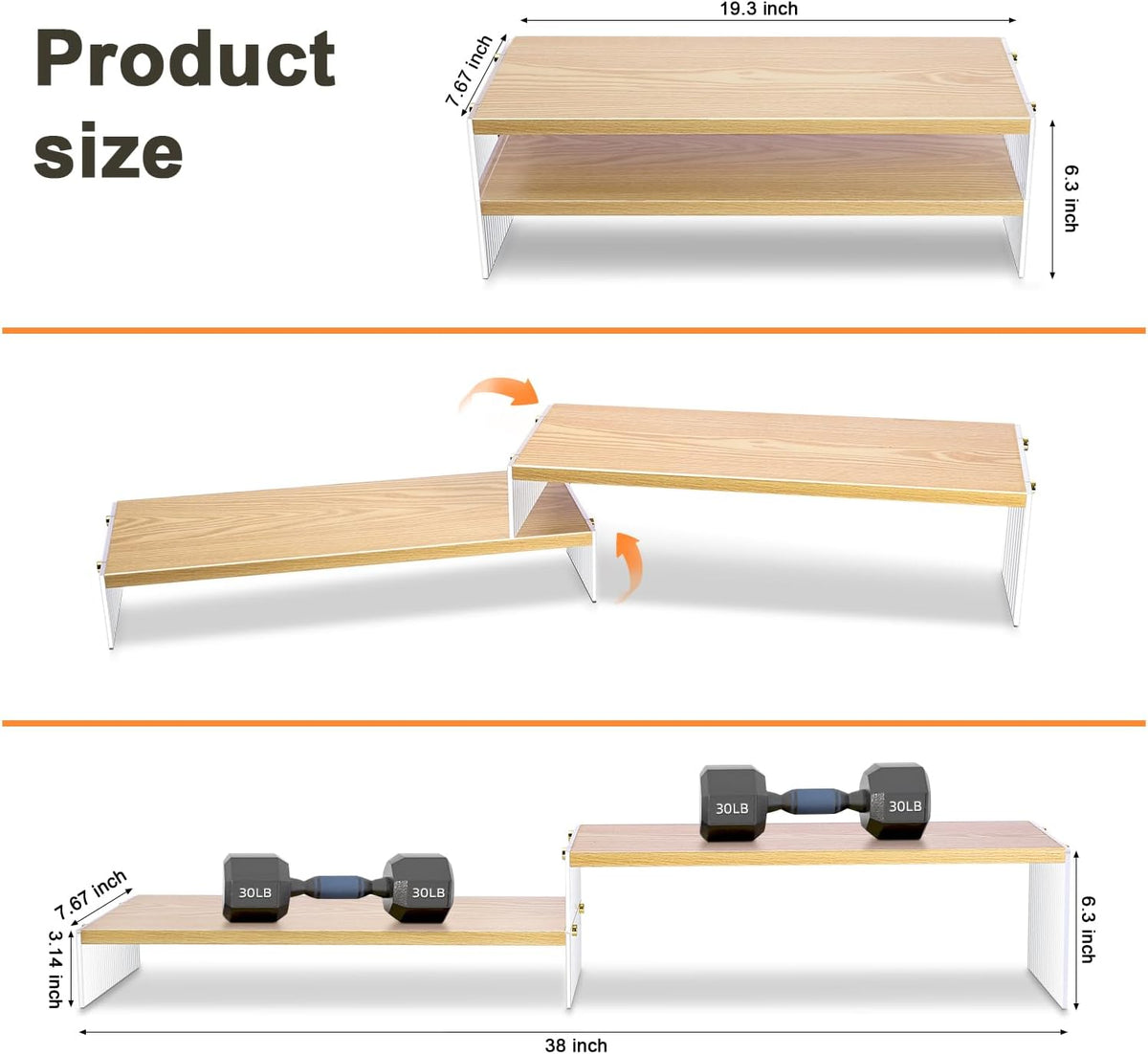 YGYQZ Adjustable Monitor Stand Riser, 7.67"×19.3" Dual Monitor Desk Stand