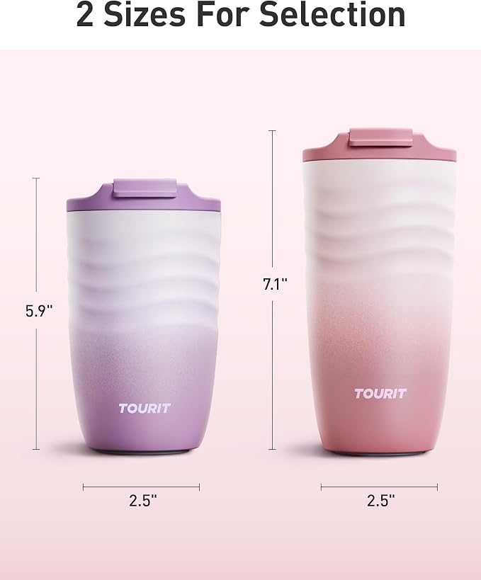 TOURIT 12 oz Travel Coffee Mug, Vacuum Insulated Stainless Steel Tumbler
