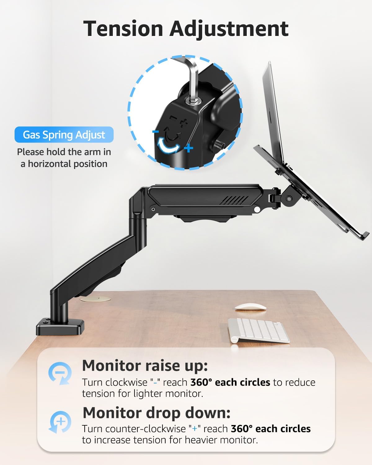 MOUNTUP Laptop Stand for Desk, Adjustable Aluminum Laptops Arm Mount for 14-17 Inch Notebook & 32" Monitor, Laptops Arm for Desk Support for 4.4-19.8lbs, 2-in-1 Laptop Desk Mount with Clamp/Grommet
