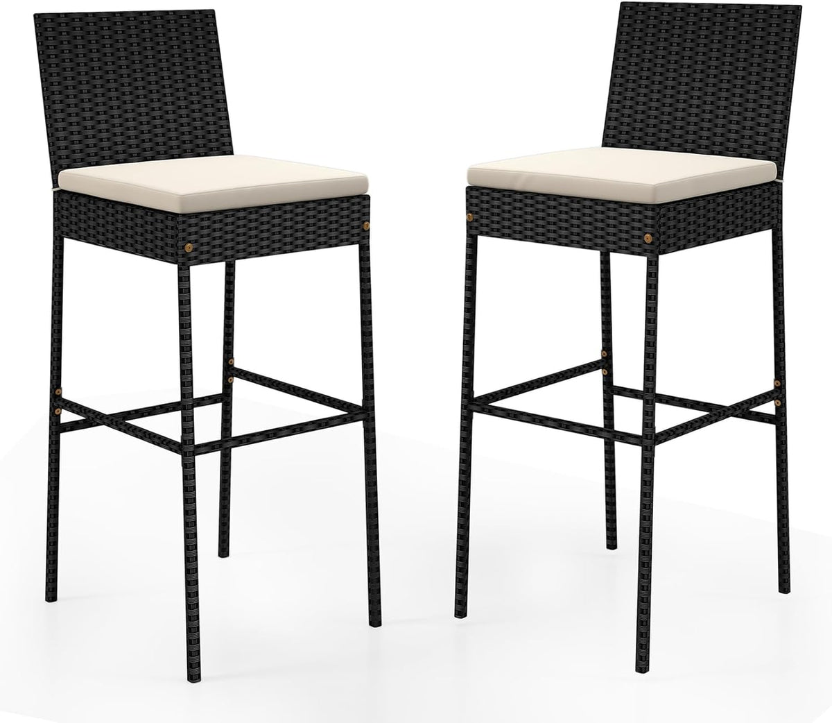 HAPPYGRILL Outdoor Rattan Bar Stools Set of 2, Wicker Bar Chairs