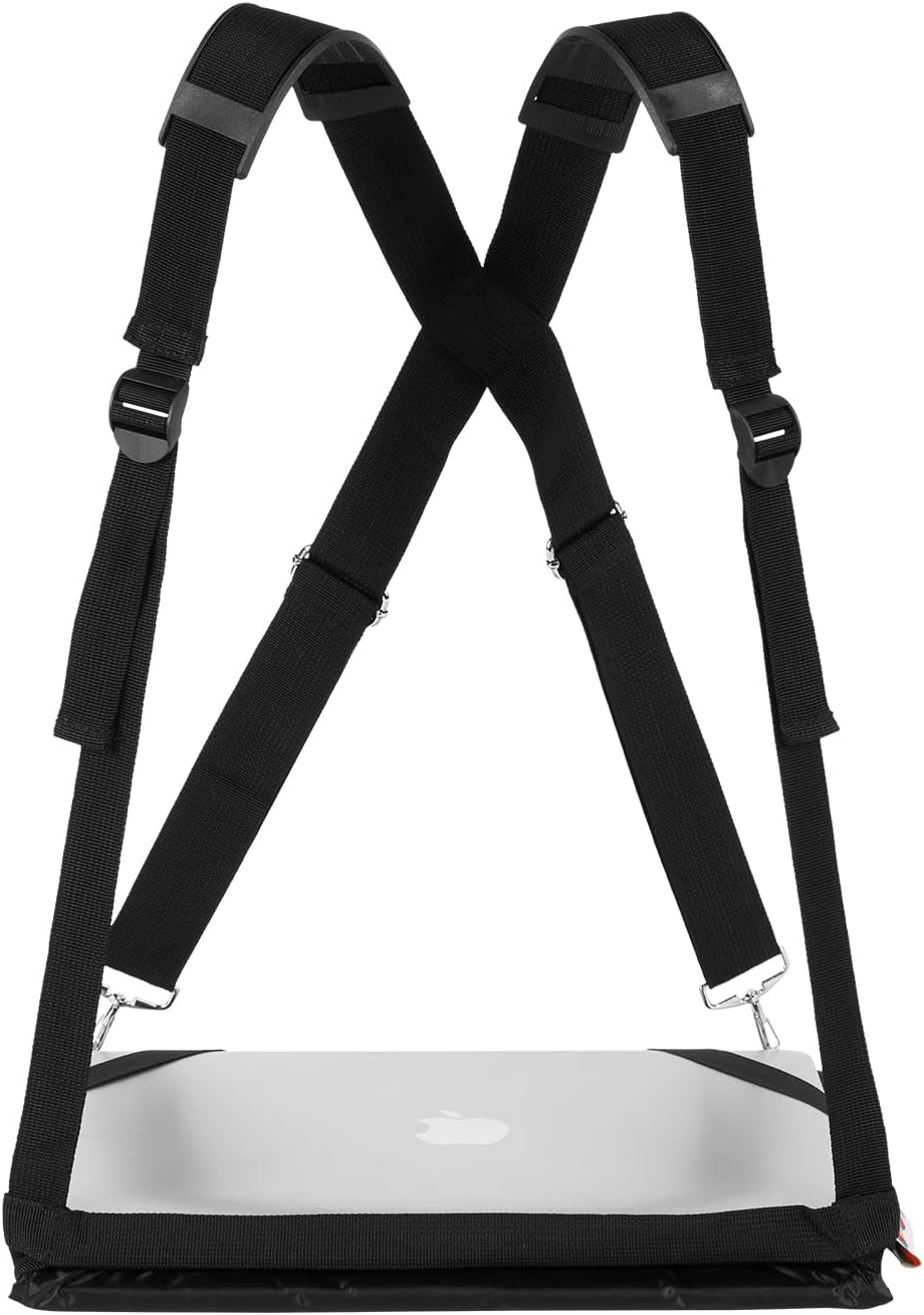 Laptop Harness - Wearable Laptop Stand for Up to 14" Laptops, Tablets & E-Readers - Adjustable Straps, Includes Memory Foam Mouse Pad (14 Inch)