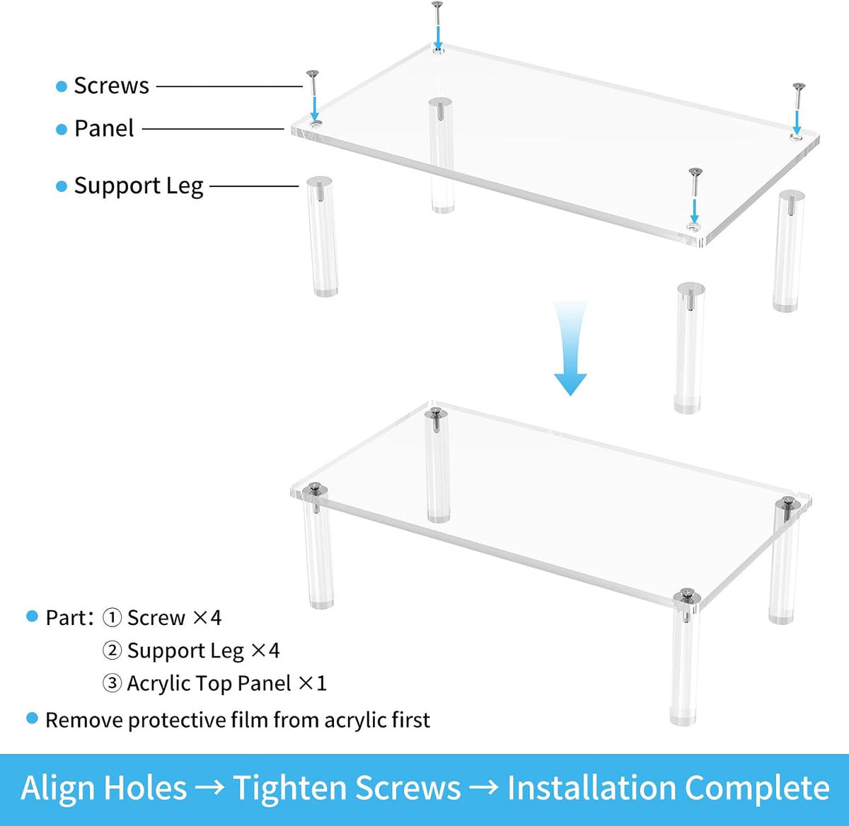Acrylic Monitor Stand Riser 23.6X7.8" Clear Computer Laptop Stand Riser