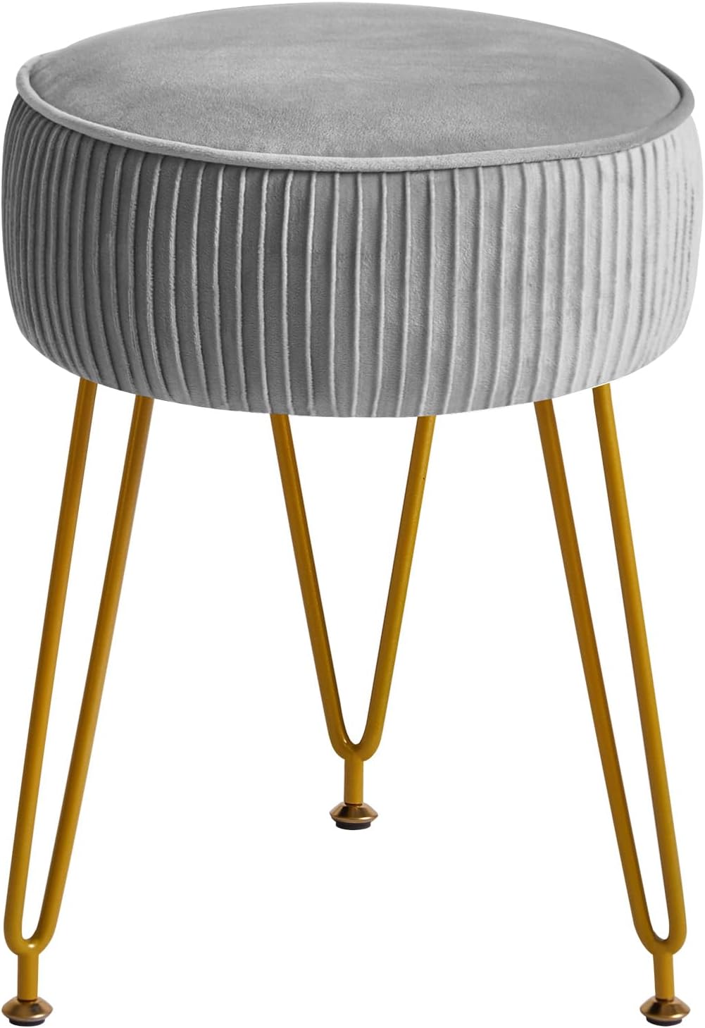 IBUYKE Velvet Vanity Stool Ottoman, Round Footrest Chair, Gray LG-30G