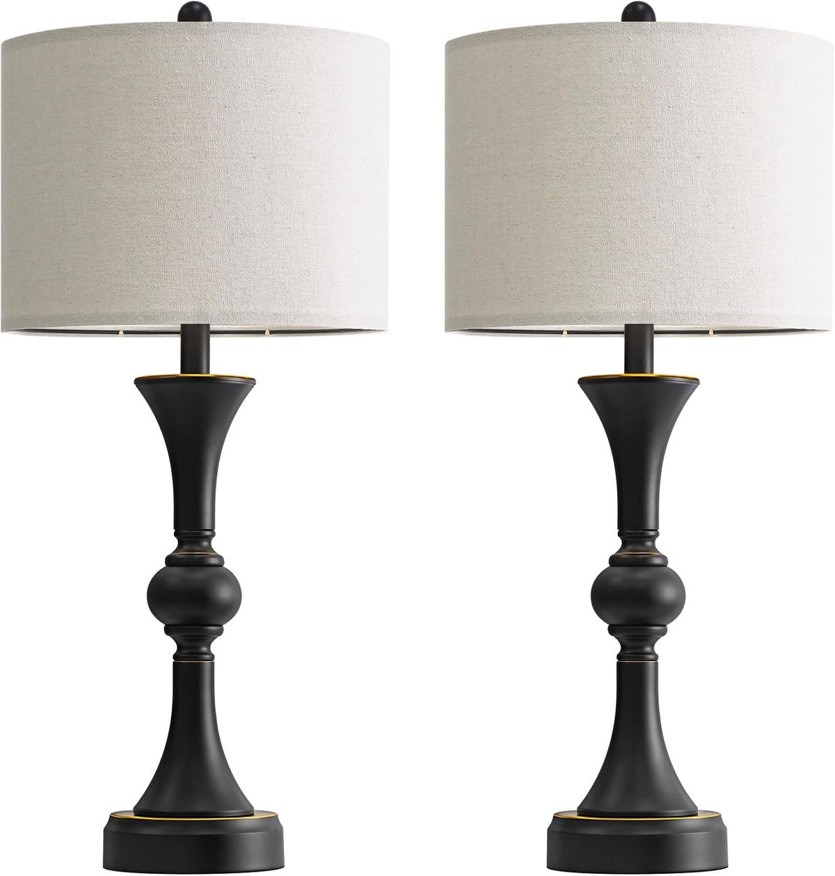 Oneach 28" Black Tall Table Lamps Set of 2 for Living Room, USB Ports