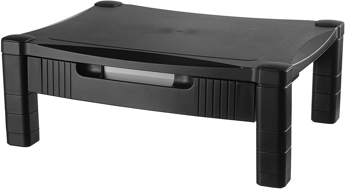 Kantek Monitor Stand With Drawer, 17" X 13.25" X 3" To 6.5", Black, Supports 50 Lbs